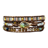 Women Ethnic PU Leather Wrap Bracelet Multi Layer Charm Unique Bead Bracelet Style A