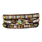 Women Ethnic PU Leather Wrap Bracelet Multi Layer Charm Unique Bead Bracelet Style A