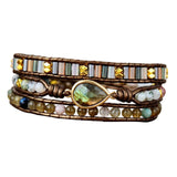 Women Ethnic PU Leather Wrap Bracelet Multi Layer Charm Unique Bead Bracelet Style A