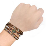 Women Ethnic PU Leather Wrap Bracelet Multi Layer Charm Unique Bead Bracelet Style A