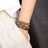 Women Ethnic PU Leather Wrap Bracelet Multi Layer Charm Unique Bead Bracelet Style A