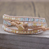 Women Ethnic PU Leather Wrap Bracelet Multi Layer Charm Unique Bead Bracelet Style B