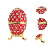 Easter Egg Shape Trinket Box Organizer Bracelets Enameled Hinged Trinket Box Red