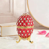 Easter Egg Shape Trinket Box Organizer Bracelets Enameled Hinged Trinket Box Red