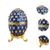 Easter Egg Shape Trinket Box Organizer Bracelets Enameled Hinged Trinket Box Blue