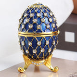 Easter Egg Shape Trinket Box Organizer Bracelets Enameled Hinged Trinket Box Blue