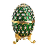 Easter Egg Shape Trinket Box Organizer Bracelets Enameled Hinged Trinket Box Green