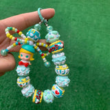 Maxbell Keyring Bracelet Beads Bag Pendant Wristlet Phone Charm Hanging Ornament Cyan