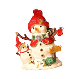 Christmas Snowman Trinket Box Enamel Hinged Jewelry Box Rings Earring Holder White