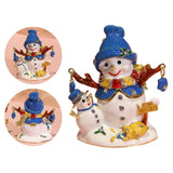 Christmas Snowman Trinket Box Enamel Hinged Jewelry Box Rings Earring Holder Blue