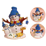 Christmas Snowman Trinket Box Enamel Hinged Jewelry Box Rings Earring Holder Blue