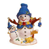 Christmas Snowman Trinket Box Enamel Hinged Jewelry Box Rings Earring Holder Blue