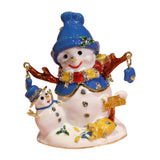 Christmas Snowman Trinket Box Enamel Hinged Jewelry Box Rings Earring Holder Blue