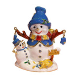 Christmas Snowman Trinket Box Enamel Hinged Jewelry Box Rings Earring Holder Blue