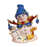 Christmas Snowman Trinket Box Enamel Hinged Jewelry Box Rings Earring Holder Blue