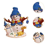 Christmas Snowman Trinket Box Enamel Hinged Jewelry Box Rings Earring Holder Blue