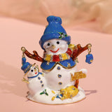 Christmas Snowman Trinket Box Enamel Hinged Jewelry Box Rings Earring Holder Blue