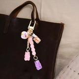 Cute Resin Bear Keychain Creative Gift Pendant for Tote Bag Handbag Backpack Purple Pink