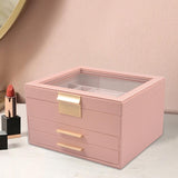 3 Layer Jewelry Box Rings Bracelets Gifts for Women Jewelry Holder Organizer Pink