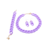 Necklace Bracelet Earrings Set Acrylic Link Chain Matte Chunky Chain Jewelry Purple