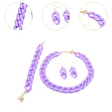 Necklace Bracelet Earrings Set Acrylic Link Chain Matte Chunky Chain Jewelry Purple