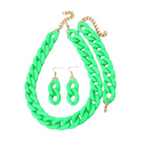 Necklace Bracelet Earrings Set Acrylic Link Chain Matte Chunky Chain Jewelry Green