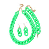 Necklace Bracelet Earrings Set Acrylic Link Chain Matte Chunky Chain Jewelry Green