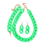 Necklace Bracelet Earrings Set Acrylic Link Chain Matte Chunky Chain Jewelry Green