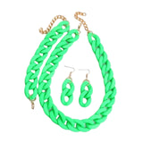 Necklace Bracelet Earrings Set Acrylic Link Chain Matte Chunky Chain Jewelry Green