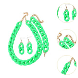 Necklace Bracelet Earrings Set Acrylic Link Chain Matte Chunky Chain Jewelry Green