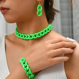 Necklace Bracelet Earrings Set Acrylic Link Chain Matte Chunky Chain Jewelry Green