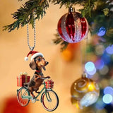 Christmas Dogs Decoration Riding Bicycle Xmas Ornament for Window Party