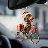 Christmas Dogs Decoration Riding Bicycle Xmas Ornament for Window Party