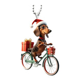 Christmas Dogs Decoration Riding Bicycle Xmas Ornament for Window Party