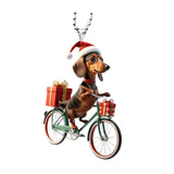 Christmas Dogs Decoration Riding Bicycle Xmas Ornament for Window Party