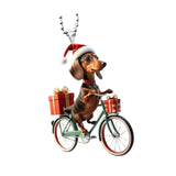 Christmas Dogs Decoration Riding Bicycle Xmas Ornament for Window Party