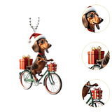 Christmas Dogs Decoration Riding Bicycle Xmas Ornament for Window Party