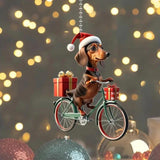 Christmas Dogs Decoration Riding Bicycle Xmas Ornament for Window Party