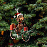 Christmas Dogs Decoration Riding Bicycle Xmas Ornament for Window Party