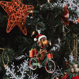 Christmas Dogs Decoration Riding Bicycle Xmas Ornament for Window Party