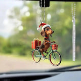 Christmas Dogs Decoration Riding Bicycle Xmas Ornament for Window Party