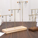 Maxbell Earring Display Stand Jewelry Display Stand for Selling Tabletop T Bar Stand 2 Laywer Brown Wood