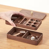 Wooden Jewelry Box Walnut 2 Layer Trinket Box for Watches Bracelets Earrings