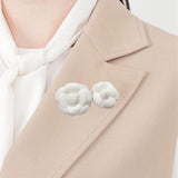 2Pcs Camellia Flower Brooches Lapel Pins for Suit Sweater Coat Dress Banquet White