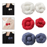 2Pcs Camellia Flower Brooches Lapel Pins for Suit Sweater Coat Dress Banquet White