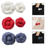 2Pcs Camellia Flower Brooches Lapel Pins for Suit Sweater Coat Dress Banquet White