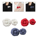 2Pcs Camellia Flower Brooches Lapel Pins for Suit Sweater Coat Dress Banquet White