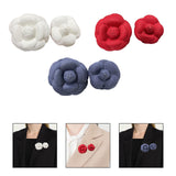 2Pcs Camellia Flower Brooches Lapel Pins for Suit Sweater Coat Dress Banquet White