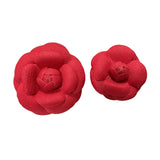 2Pcs Camellia Flower Brooches Lapel Pins for Suit Sweater Coat Dress Banquet Red