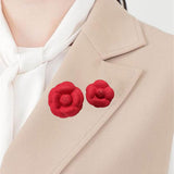 2Pcs Camellia Flower Brooches Lapel Pins for Suit Sweater Coat Dress Banquet Red